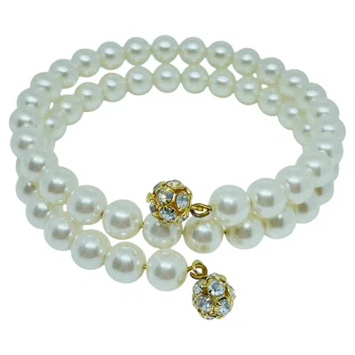 Pre-owned Avon Vintage Gold Tone Pearls Rhinestones 'wrapped Elegance' Designer Bracelet In Multi
