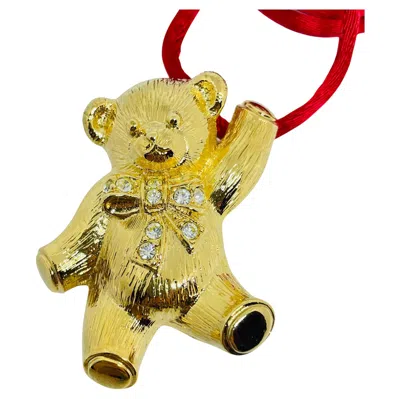 Pre-owned Avon Vintage Gold Tone Rhinestone 'precious Teddy Designer Brooch Necklace In Multi