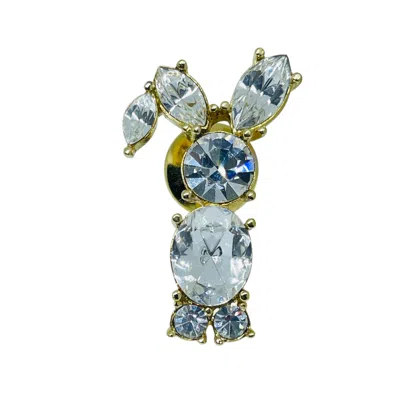 Pre-owned Avon Vintage Signed Gold Tone With Crystals 'crystal Bunny' Pin In Multi