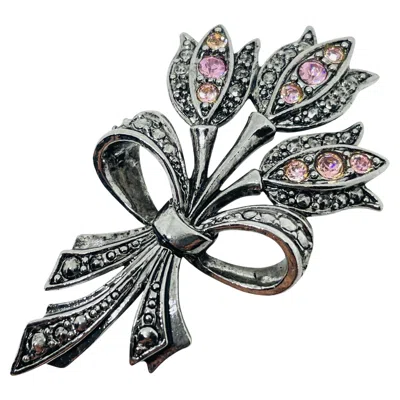 Pre-owned Avon Vintage Silver Tone Marcasite 'pink Tulip' Flower Designer Brooch In Multi