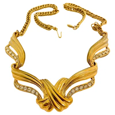 Pre-owned Avon Vtg  Gold Rhinestone Chain Necklace Designer Runway In Multi