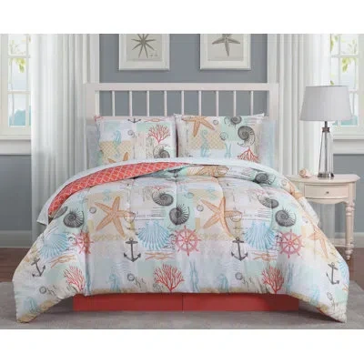 Avondale Manor Belize Reversible Comforter Set In Orange,white,green,brown,gold,gray