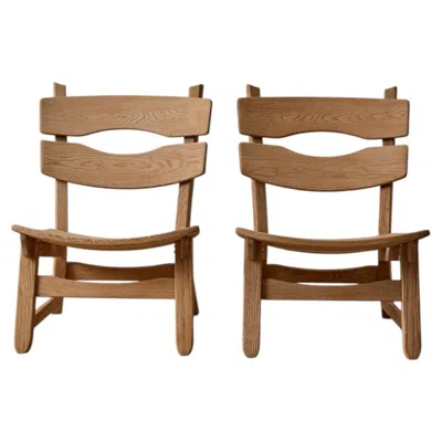 Pre-owned Awa Holland Pair Of 1960s Oak Lounge Chairs By Dittman & Co. In Brown