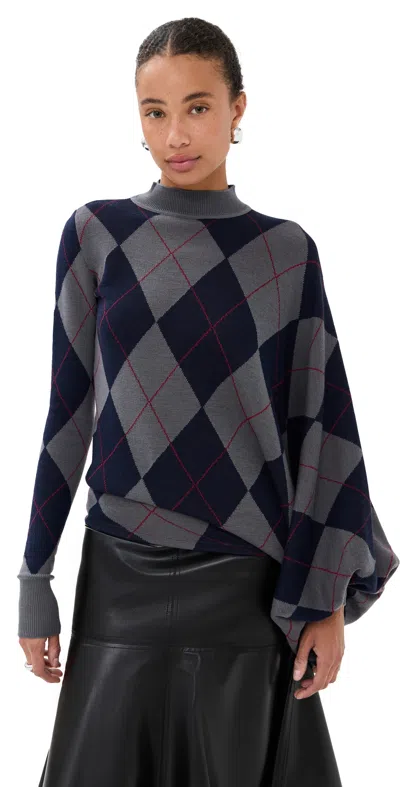 A.W.A.K.E. A. W.A. K.E. MODE ARGYLE KNITTED TOP NAVY/GREY