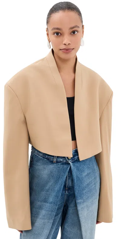 A.w.a.k.e. A. W.a. K.e. Mode Cropped Tuxedo Jacket Camel
