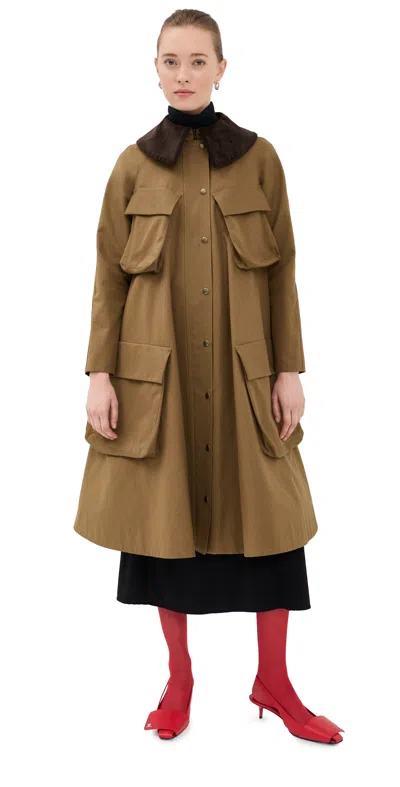 A.w.a.k.e. A. W.a. K.e. Mode Long Flared Trench Coat Khaki Brown