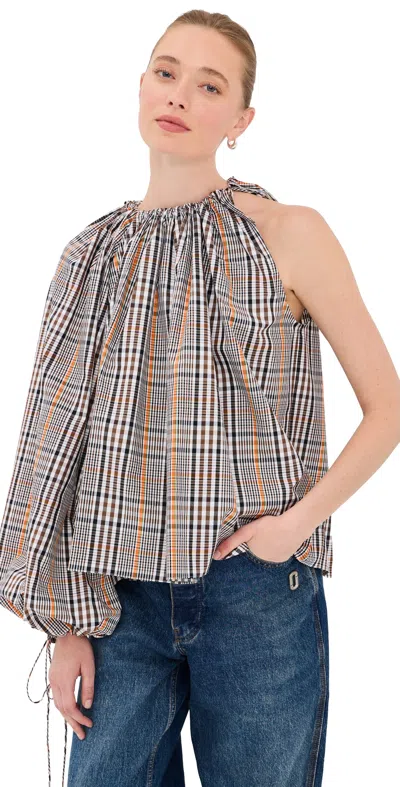 A.w.a.k.e. A. W.a. K.e. Mode One-sleeve Voluminous Top Brown Check