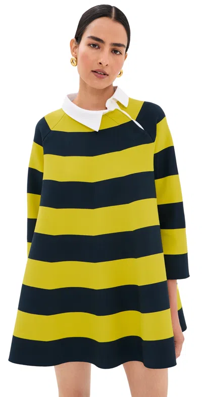 A.w.a.k.e. A. W.a. K.e. Mode Striped Flared Knit Mini Dress Yellow/navy Striped