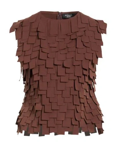 A.w.a.k.e. A. W.a. K.e. Mode Woman Top Brown Size 6 Polyester, Polyurethane