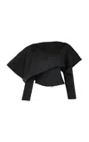 A.w.a.k.e. Asymmetric Flax-blend Collar Knit Top In Black