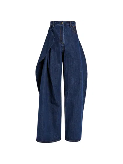 A.w.a.k.e. Asymmetric Pleated Jeans In Blue