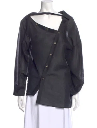 Pre-owned A.w.a.k.e. Asymmetrical Long Sleeve Blouse In Black