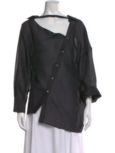 Pre-owned A.w.a.k.e. Asymmetrical Long Sleeve Top In Black