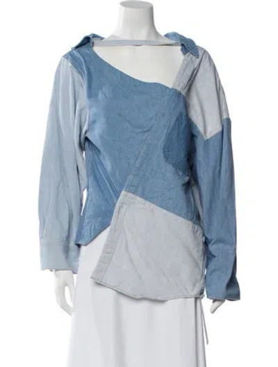 Pre-owned A.w.a.k.e. Asymmetrical Long Sleeve Top In Blue