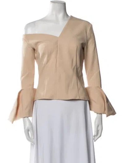 Pre-owned A.w.a.k.e. Asymmetrical Long Sleeve Top In Neutrals