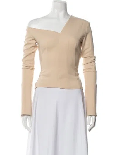 Pre-owned A.w.a.k.e. Asymmetrical Long Sleeve Top In Neutrals