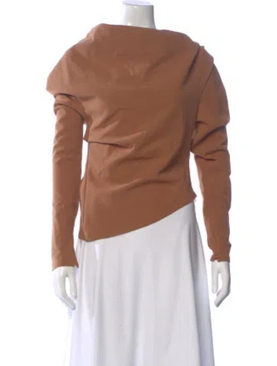 Pre-owned A.w.a.k.e. Asymmetrical Long Sleeve Top W/ Tags In Brown