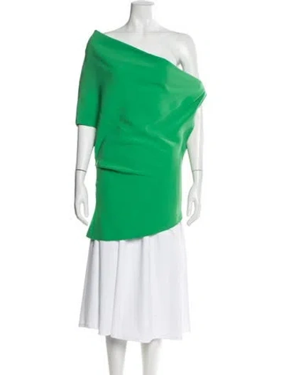 Pre-owned A.w.a.k.e. Asymmetrical Short Sleeve Top In Green