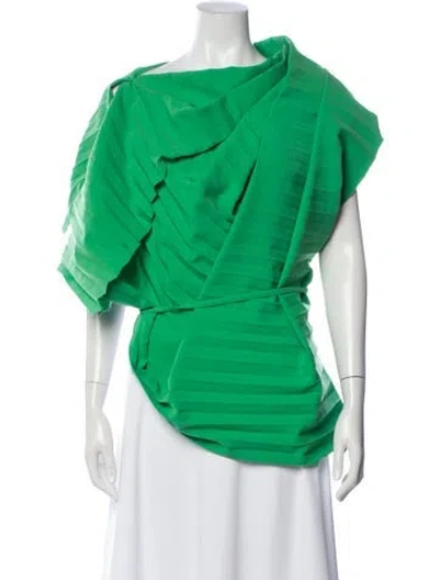 Pre-owned A.w.a.k.e. Asymmetrical Short Sleeve Top In Green
