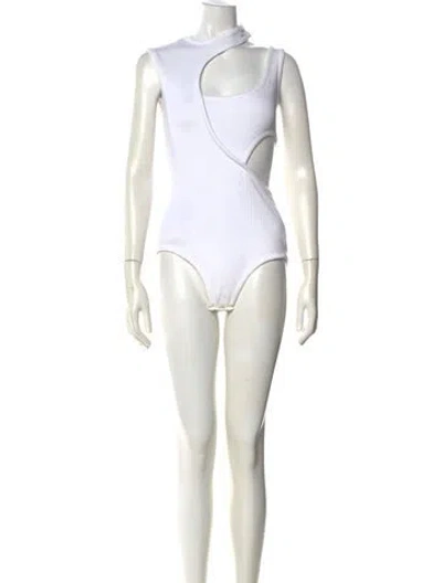 Pre-owned A.w.a.k.e. Asymmetrical Sleeveless Bodysuit In White