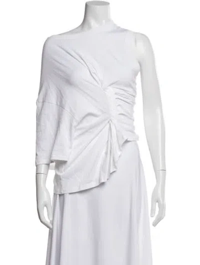 Pre-owned A.w.a.k.e. Asymmetrical Three-quarter Sleeve Top W/ Tags In White