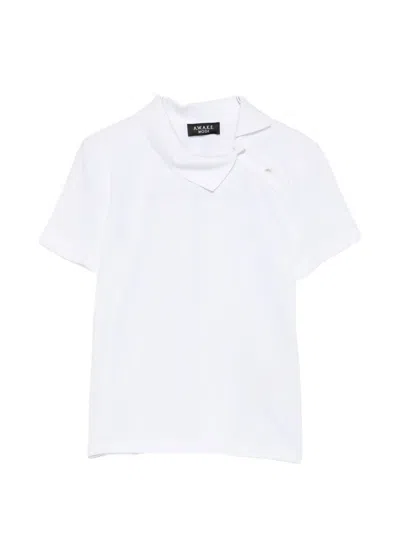 A.w.a.k.e. Asymmetric-collar Piqué-textured Top In White