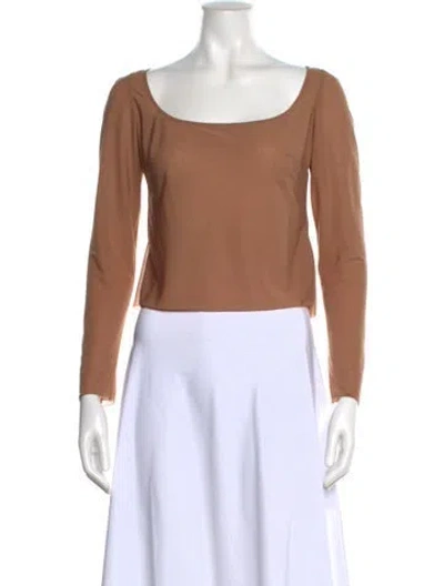 Pre-owned A.w.a.k.e. Bateau Neckline Long Sleeve Crop Top W/ Tags In Brown/neutrals