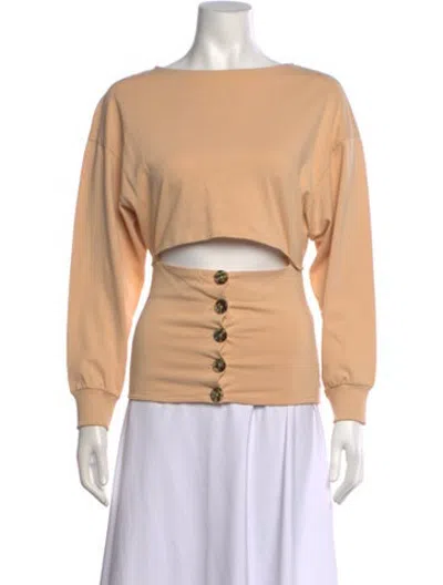 Pre-owned A.w.a.k.e. Bateau Neckline Long Sleeve Crop Top W/ Tags In Neutrals
