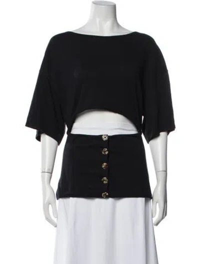 Pre-owned A.w.a.k.e. Bateau Neckline Short Sleeve Crop Top In Black