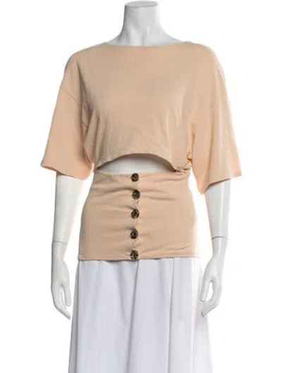 Pre-owned A.w.a.k.e. Bateau Neckline Short Sleeve Crop Top W/ Tags In Neutrals