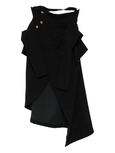 A.w.a.k.e. Button-fastening Draped Skirt In Black