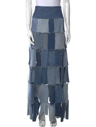 Pre-owned A.w.a.k.e. Colorblock Pattern Long Skirt In Blue
