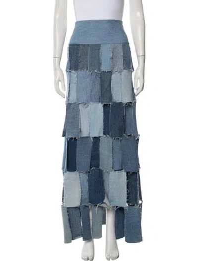 Pre-owned A.w.a.k.e. Colorblock Pattern Long Skirt In Blue