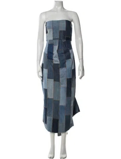 Pre-owned A.w.a.k.e. Colorblock Pattern Midi Length Dress W/ Tags In Blue