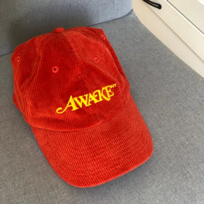 Pre-owned Awake Corduroy Logo Hat In Red