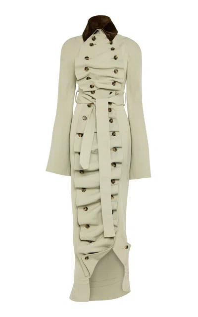 A.w.a.k.e. Cotton-blend Bib-front Structured Trench Coat In Brown