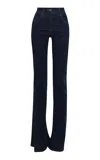 A.w.a.k.e. Cotton-blend Fitted Stretch Flared Jeans With Ankle Slits In Blue