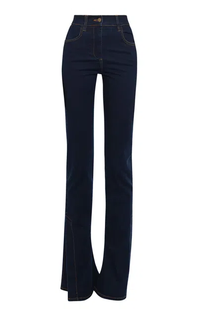 A.w.a.k.e. Cotton-blend Fitted Stretch Flared Jeans With Ankle Slits In Blue
