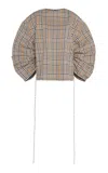 A.w.a.k.e. Cotton-blend Plaid Voluminous Sleeve Top In Multi