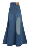 A.w.a.k.e. Cotton Flared Back-to-front Maxi Skirt With Slit In Blue
