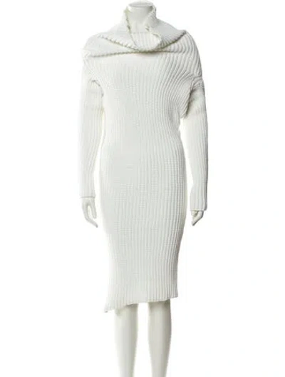 Pre-owned A.w.a.k.e. Cowl Neck Knee-length Dress In White