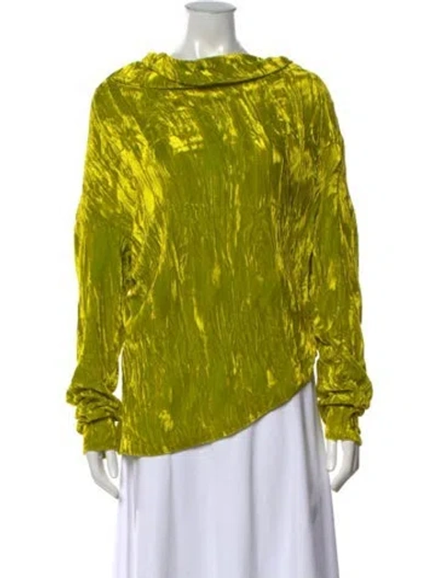 Pre-owned A.w.a.k.e. Cowl Neck Long Sleeve Top In Green