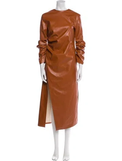 Pre-owned A.w.a.k.e. Crew Neck Long Dress In Brown
