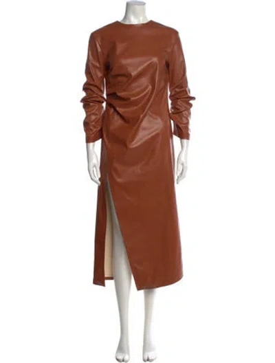 Pre-owned A.w.a.k.e. Crew Neck Long Dress In Brown