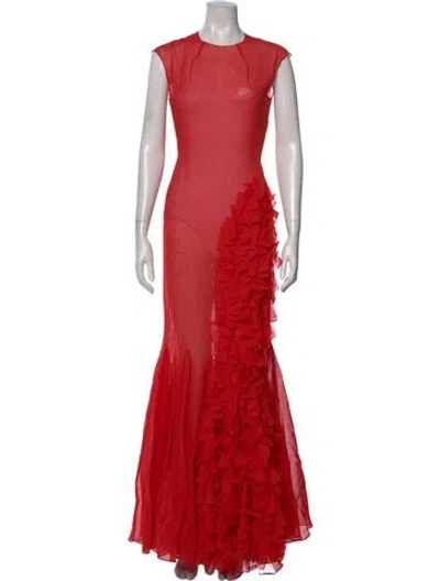 Pre-owned A.w.a.k.e. Crew Neck Long Dress In Red