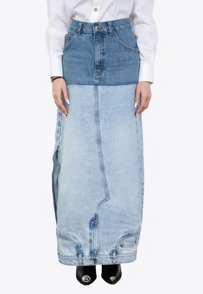 A.W.A.K.E. DENIM-MIRROR MIDI DENIM SKIRT