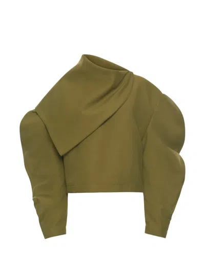 A.w.a.k.e. Draped-collar Puff-sleeve Top In Multi