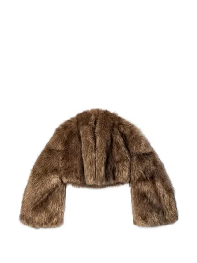 A.w.a.k.e. Faux-fur Cropped Jacket In Brown