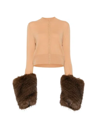 A.w.a.k.e. Faux-fur-trim Cardigan In Gold