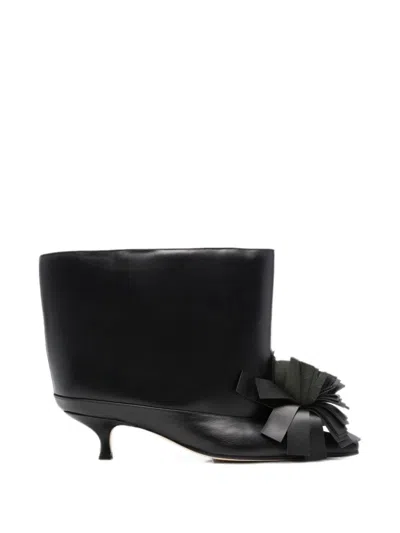 A.w.a.k.e. Flower-detail Leather Ankle Boots In Black
